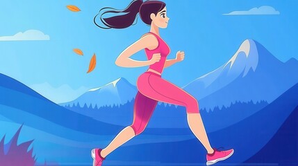 Woman jogging in a mountain landscape