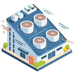 Naklejka premium Isometric illustration of industrial building with large ventilation fans on roof