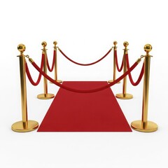 A red carpet with golden stanchions and velvet ropes