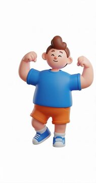 Cartoon figure flexing muscles illustration against white background