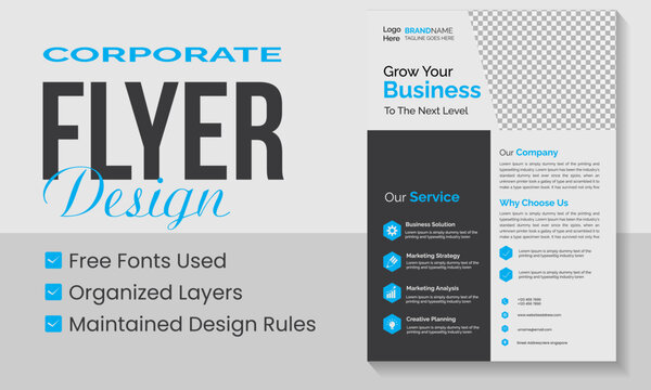 Corporate Business Flyer Template Design with Blue Accents
