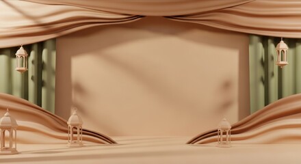 Soft Textured Background with Lanterns and Draped Fabric