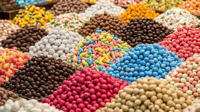 A colorful array of beads displayed in a grid-like pattern