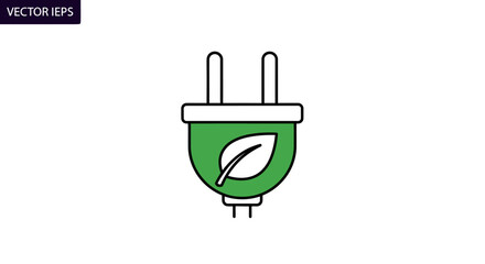 Obraz premium Vector illustration of a green electrical plug with a leaf design on a white background.
