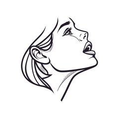Fototapeta premium Elegant line drawing of a woman in profile with an open mouth
