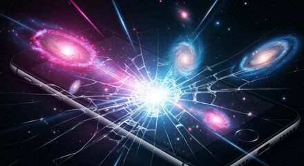 Fototapeta premium Cosmic Explosion from a Shattered Smartphone Display