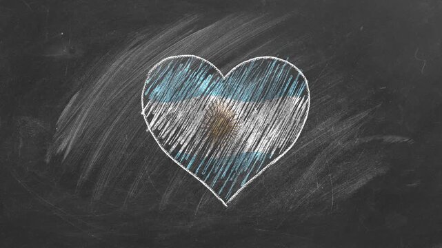 National flag of Argentina in heart shape  drawn with colored chalk on a blackboard.