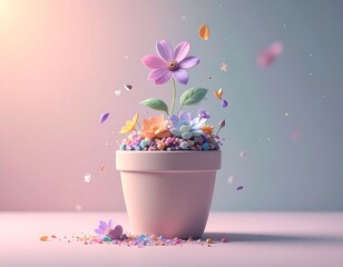 Conceptual Pastel Illustration of Universe Sprouting from Flower Pot