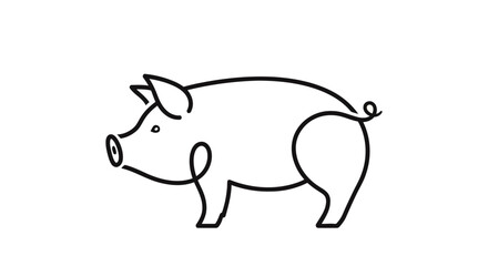 Minimalist one-line pig side profile line art curly tail livestock icon vector