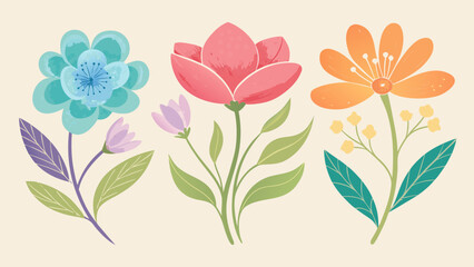 Fototapeta premium Vibrant bouquet of stylized flowers arranged in a cheerful display isolated on white background, Vector