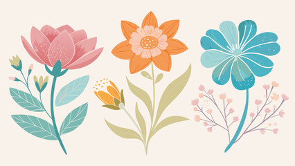 Obraz premium A vibrant collection of colorful flowers in a cheerful arrangement isolated on white background, Vector