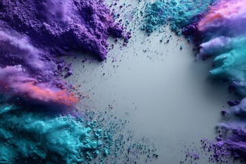Fototapeta premium Vibrant bursts of Holi powder in a minimalist setting with clean space for text