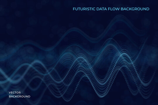 Modern abstract background with flowing digital waves and dotted surfaces forming a dynamic technological scene. Vector. Soft glow, depth effect and clean composition for business, science, artificial