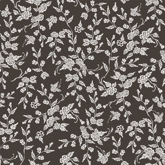 Hand-drawn organic jasmine vines seamless pattern in vintage linocut style for premium sustainable packaging
