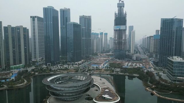 Changsha Meixi Lake Aerial View - Modern City Skyline and Development