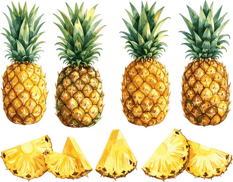 Vector watercolor illustration of a pineapple