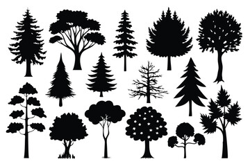 Fototapeta premium set of tree silhouette line art vector illustration with a white background