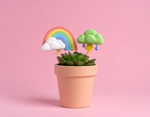 Conceptual Illustration of World Growth with Clouds and Rainbows