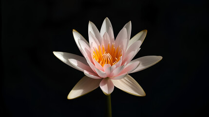 Single Water  white Lily Flower on Dark black Background with Soft Studio Lighting,