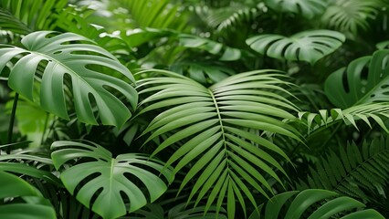 Naklejka premium Tropical Monstera Leaves in Lush Foliage.