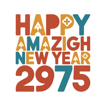 Happy Amazigh New Year 2975 text with mountain and cross symbols Yennayer typography