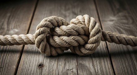Obraz premium Tied Knot on Wooden Surface Closeup.
