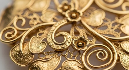Obraz premium A close-up view of an intricately designed gold filigree piece with floral patterns and swirling details.