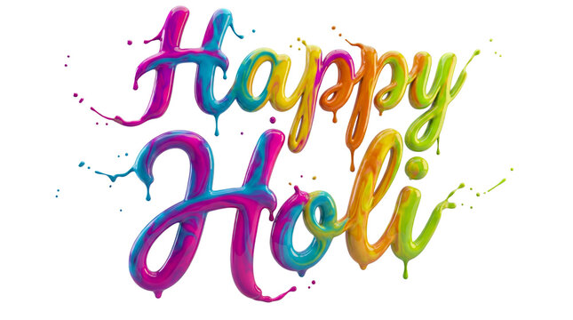Elegant Happy Holi typography with colorful watercolor effects isolated on transparent background, great design element for festive celebration and greeting cards.