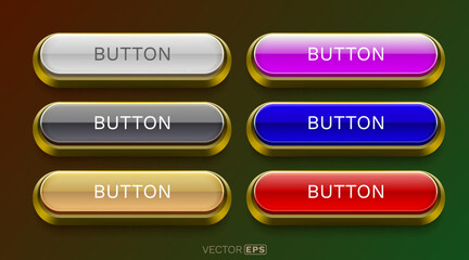 Fototapeta premium A vibrant set of glossy web buttons with a golden border for modern UI design.