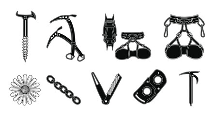 Fototapeta premium Ice Climbing Equipment Vector Icons