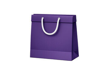 Purple shopping bag 3d rendering with white handles for retail, gift, and boutique commerce promotions