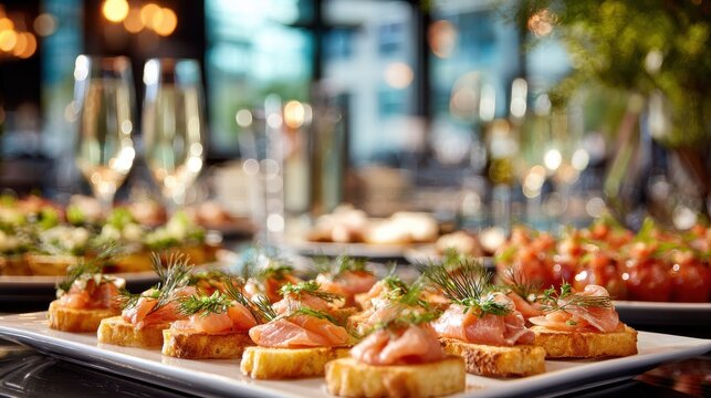 Catering Service Preparing Delicious Salmon Canape Appetizers