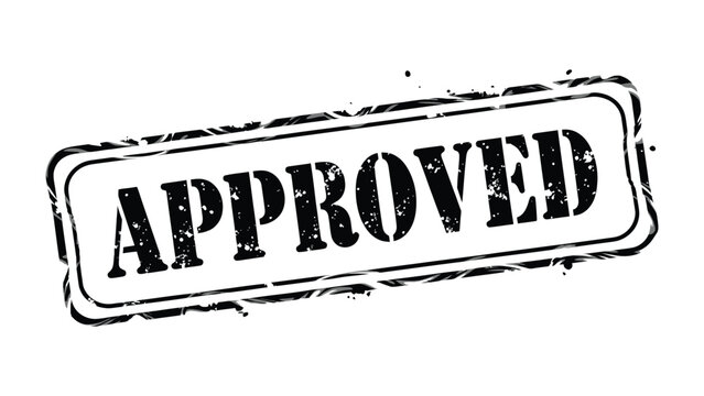 Approved Stamp of Approval: An official-looking stamp displaying the word APPROVED, signaling authorization and permission, perfect for conveying endorsement and validity.