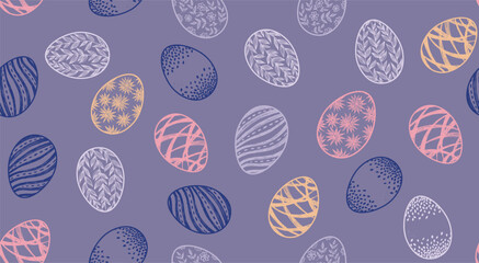 Seamless easter eggs pattern on violet