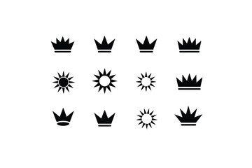 Logo crown icon illustration with colorful sun symbols and royal design
