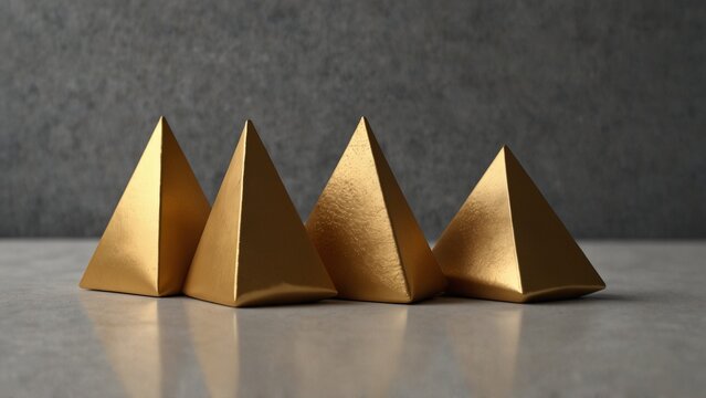 Modern design featuring three gold pyramids sitting on table - Generative AI