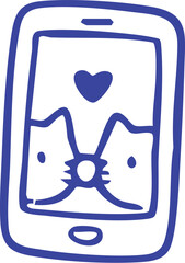 Cat Face on Mobile Screen with Heart