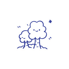 Illustration of Happy Trees with Smiling Faces