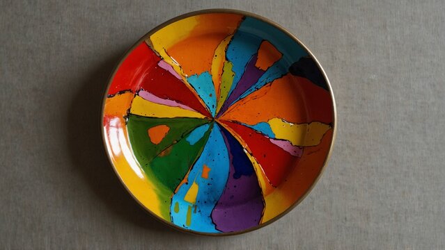 Artistic visualization of plate with colorful design on it - Generative AI