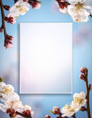 青空と白い梅の花のフレーム背景素材