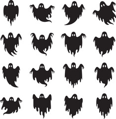Obraz premium Scary phantom and tattered spirit silhouette icons for halloween art