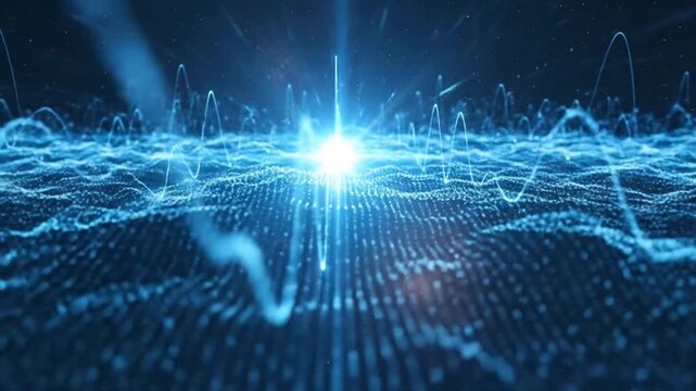 Abstract Data Visualization - Blue Waveform and Digital Network Concept.