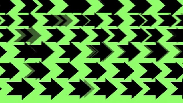 A vibrant, abstract pattern of black and lime green arrows. Ideal for backgrounds, digital art, or representing forward movement and direction.