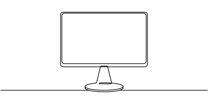 Flat tv screen or computer monitor Continuous one line drawing, Black and white vector minimalistic linear illustration Editable stroke