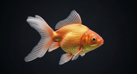 Vibrant goldfish isolated on black background decorative aquatic pet