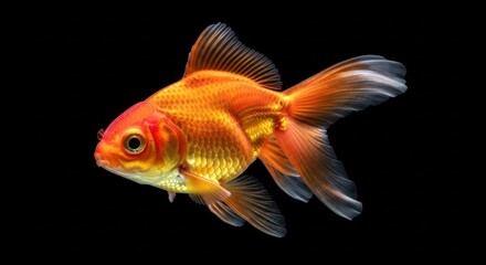 Vibrant goldfish swimming against black background perfect for design use