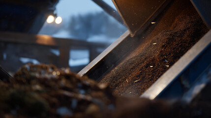 The functionality of a metal chute in a dust collector apparatus, portraying a crucial step in the process of extracting airborne particles, highlighting the importance of equipment performance in