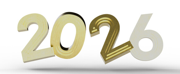 3D render of the year 2026 in gold and off white, perfect for new year greetings and concept art. Isolated on white. © vegefox.com