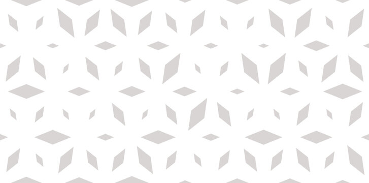 Trendy vector seamless pattern with diamonds, floral silhouettes. Subtle grey and white background with halftone effect, scattered shapes, grid. Simple minimalist texture. Repeated modern geo design