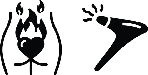 Stylized Flame Heart Illustration with Emotive Elements for Creative Designs